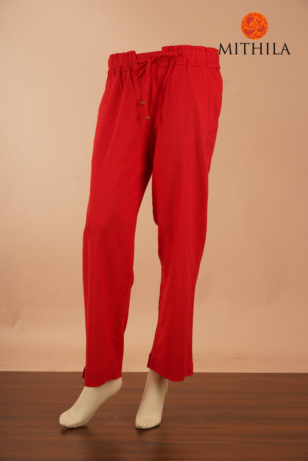 Bright Red Free Size Linen Trousers