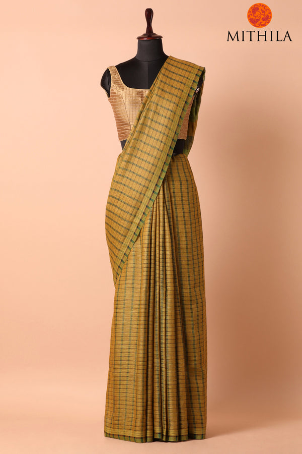 Classic Chequered Linen Saree