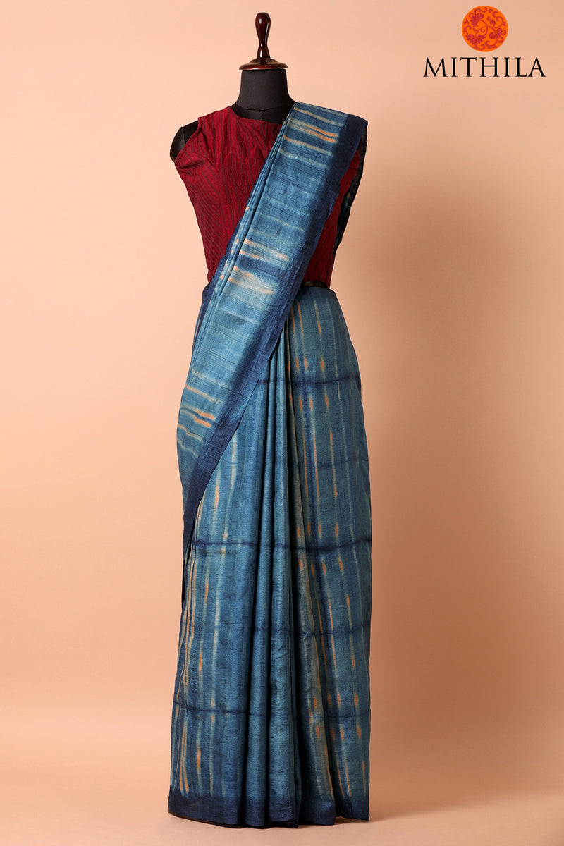 Clamp Dyed Tussar Silk Saree
