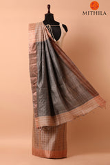 Chequered Tussar Silk Saree