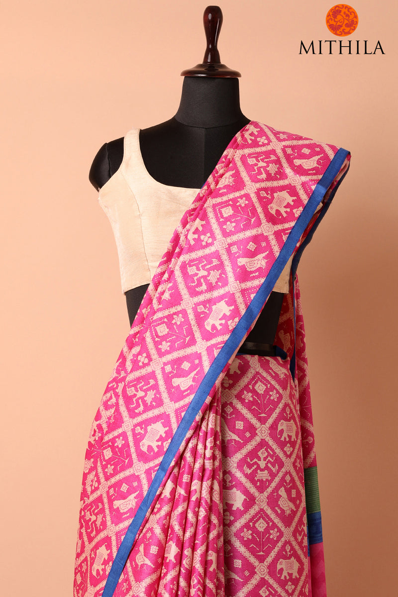 Patola Design Printed Tussar Silk Saree