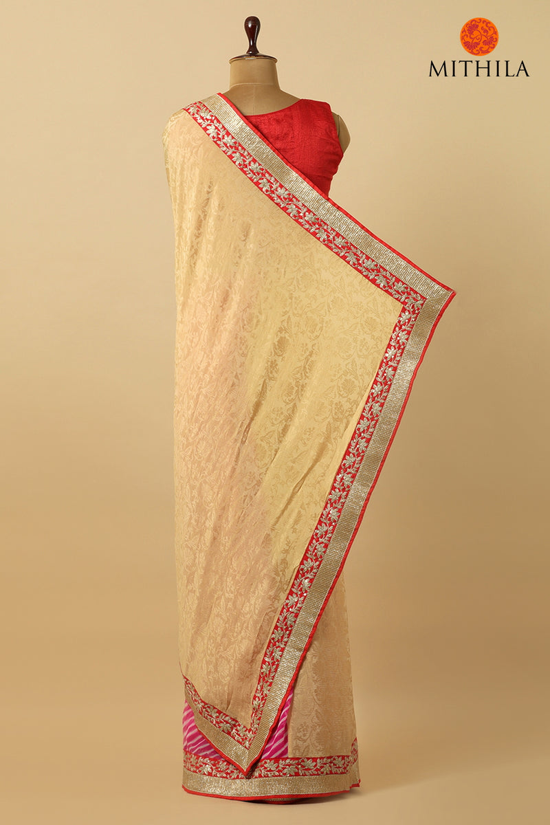 Half-Half Printed Chiffon Silk Saree