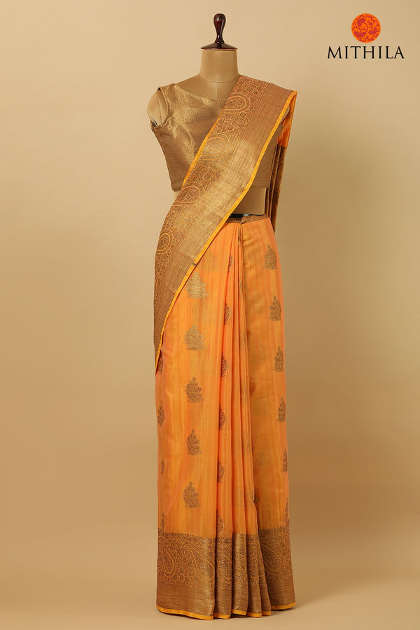 Banarasi Cotton Saree With Gold Zari Bootis