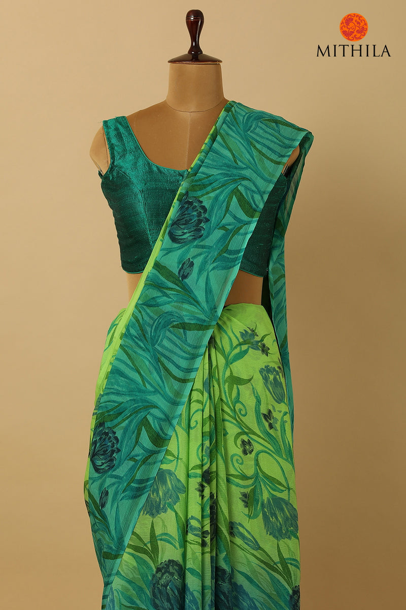 Vintage Printed Chiffon Silk Saree