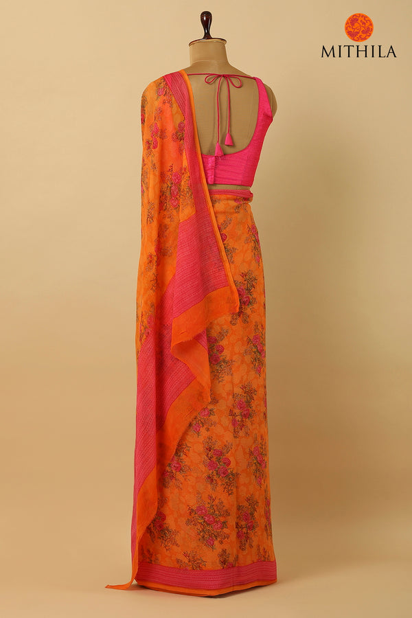 Chiffon Silk Saree With All Over Vintage Print