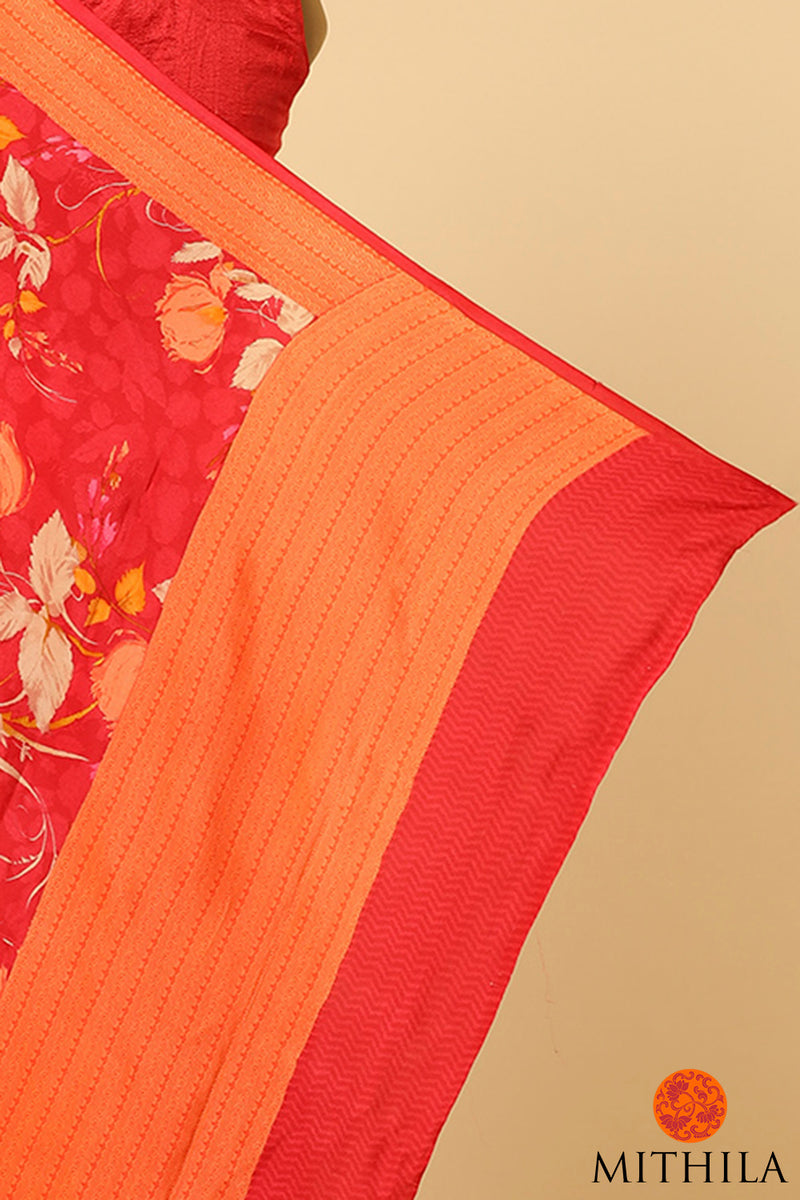 Crepe Silk Saree With Vintage Floral Prints