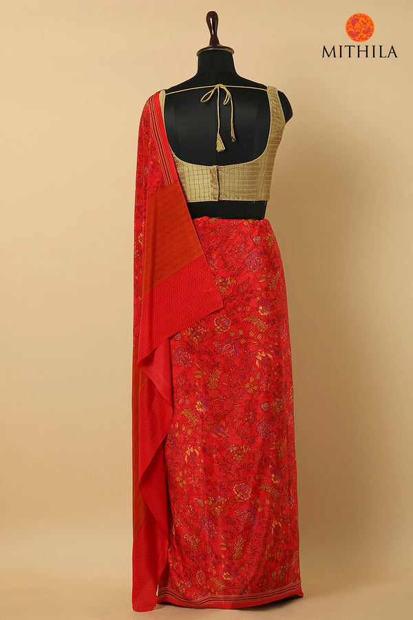 Crepe Silk Saree With Vintage Prints