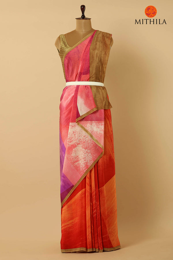 Digital Abstract Printed Crepe Silk Saree