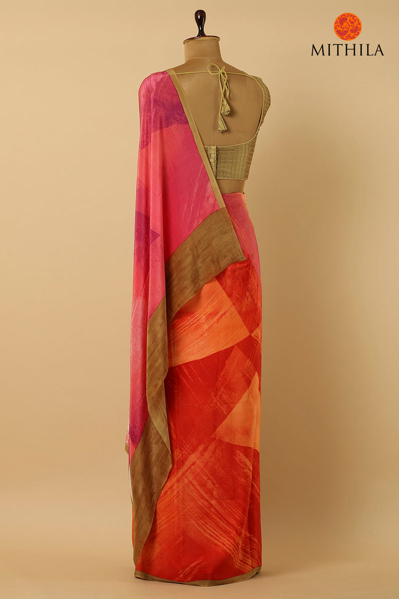 Digital Abstract Printed Crepe Silk Saree