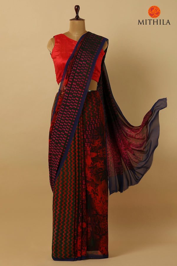 Georgette Silk Saree With Contemporary Print