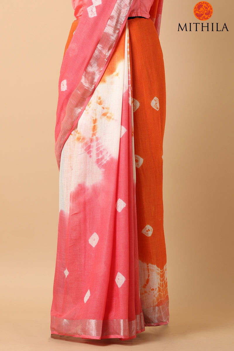 Clamp Dyed Linen Saree