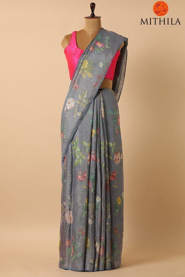 Tussar Silk Saree With Vintage Prints