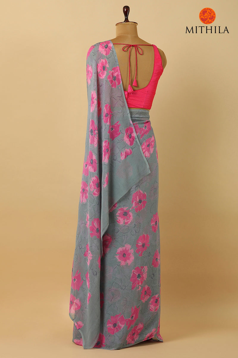 Floral Printed Chiffon Silk Saree